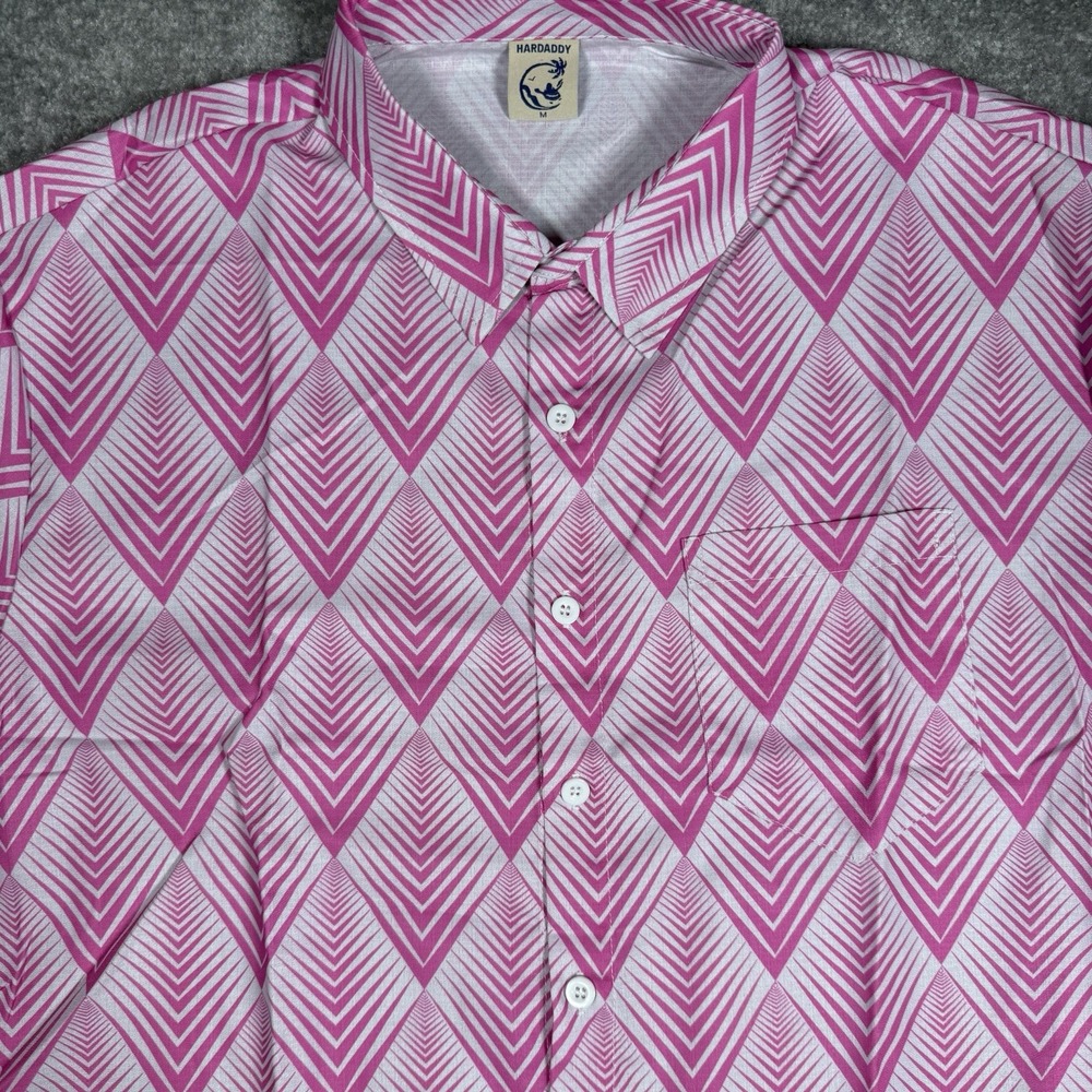 Hardaddy Shirt Men's Medium Pink Gradient Striped Short‎ Sleeve Button Up
